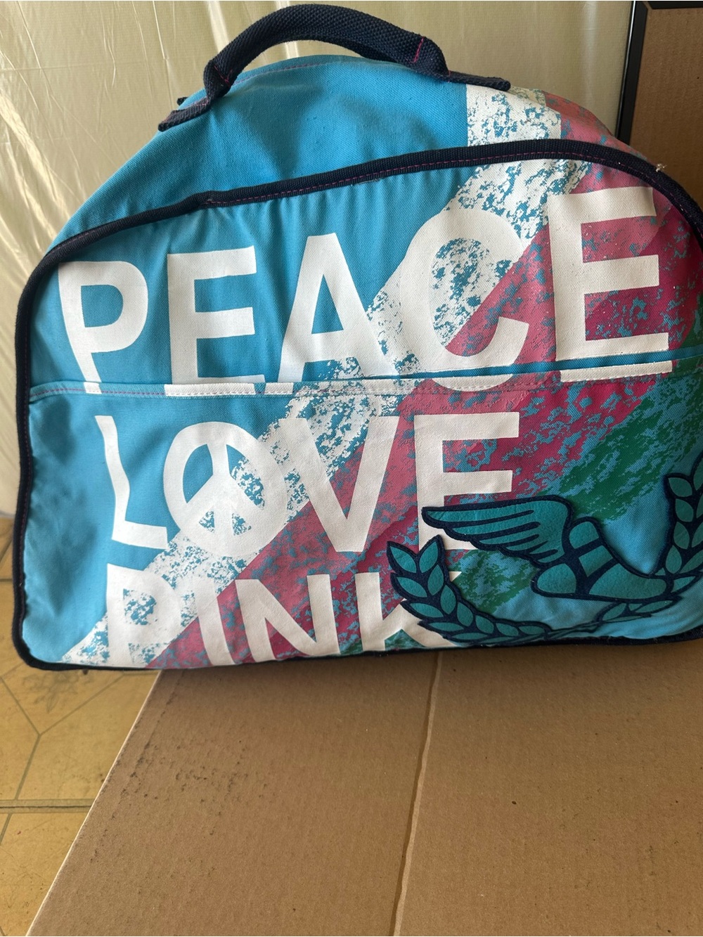 Victoria's Secret Blue Peace Love Pink Travel Tote